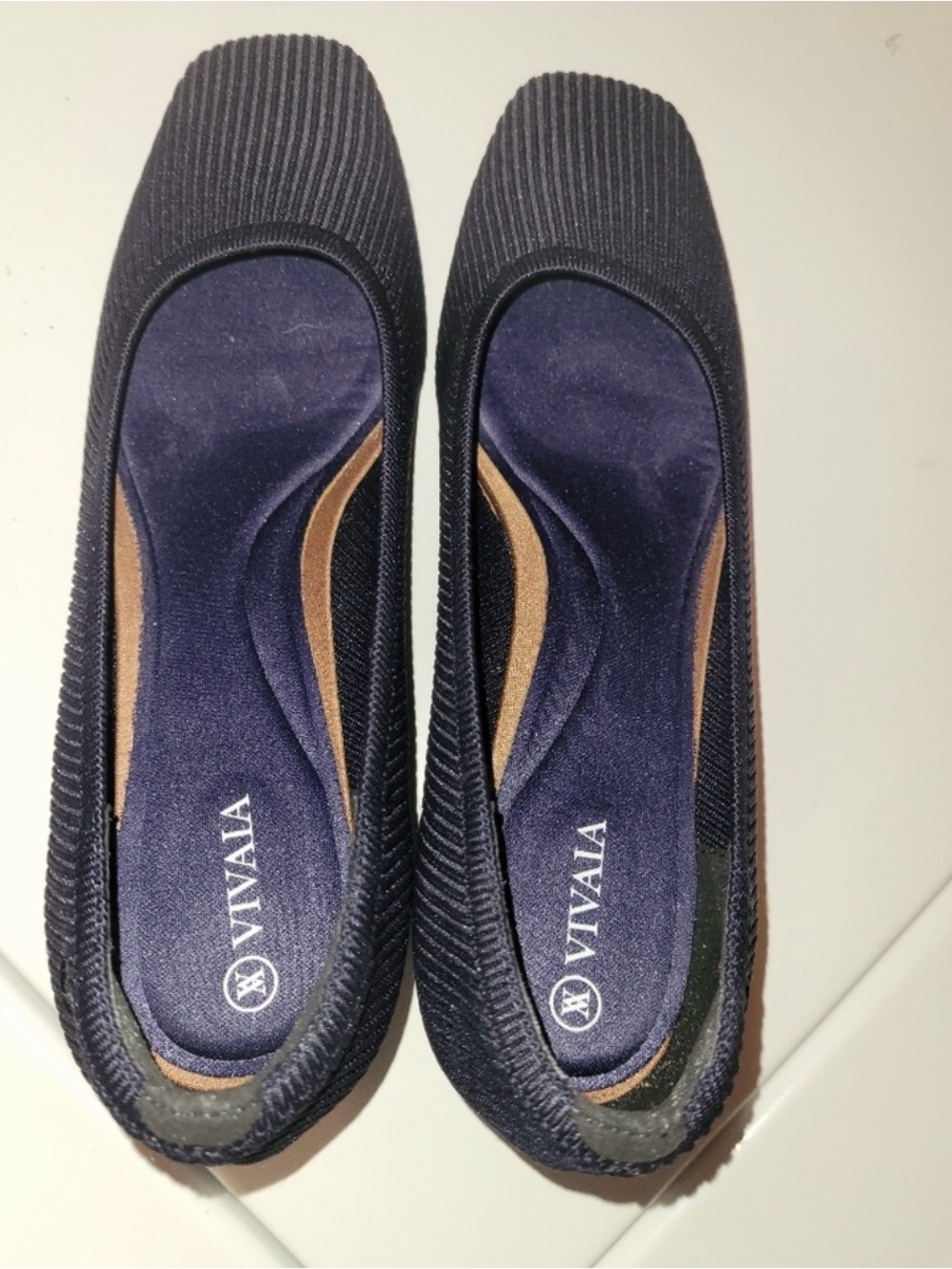 Vivaia square toe wedge shoe size 41.5 or 10.5, navy blue.